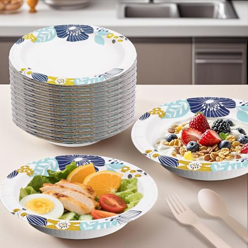 20 oz 180 Pack Paper Bowls Bulk Heavy Duty Disposable Bowls Flower (Flower / 20 oz)