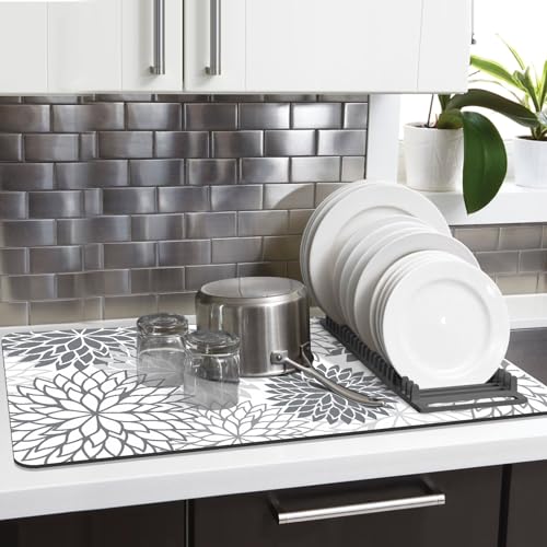 2Pcs Dish Drying Mat & Sink Splash Guard (Gray / 17" X 32" + 24" X 5.5")