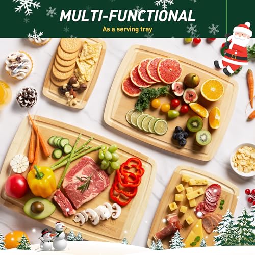 Bamboo Cutting Board Set Non Slip Feet Over Sink Men Husband Birthday Christmas Xmas Valentines Father Day Gifts Ideal from Wife Romantic Anniversary Best Cool Gadget Awesome Who Have Everything (4-Piece / Two-Tone Bamboo)