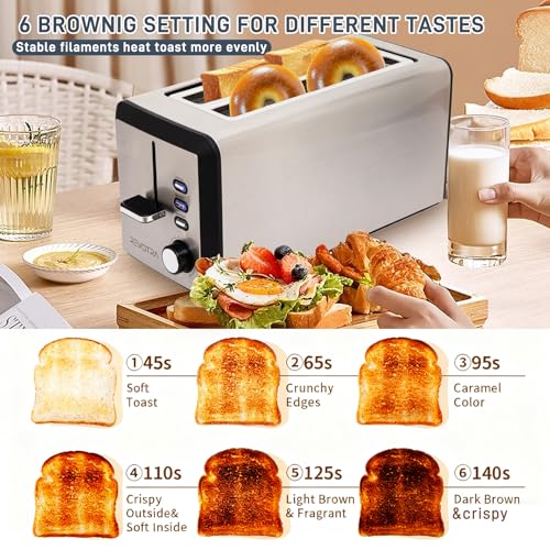 4 Slice Long Slot Stainless Steel Toaster with Extra Wide 1.5” Slots (4 pieces regular style)