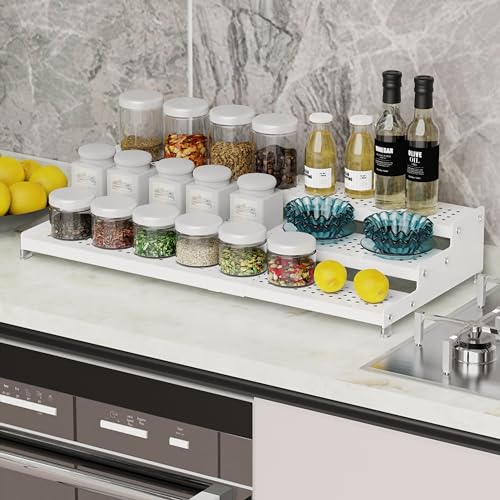 Expandable Spice Rack organizer with 3 (White / 2PACKS/WHITE)