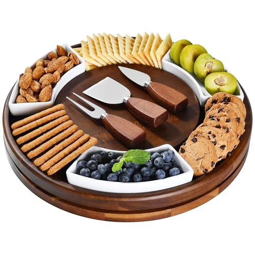 Acacia Wood Lazy Susan Cheese Board Set (Round 13.5")