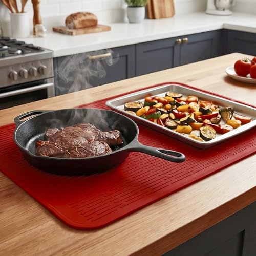 Silicone Dish Drying Mat for Multiple Usage (Red / 28"L x 18"W)