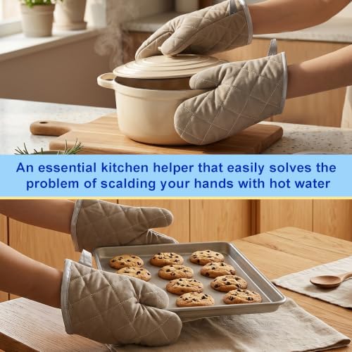 Grey 9" Quilted Oven Mitts 1 Pair Heat Resistant Kitchen (Gray / 9 Inch)