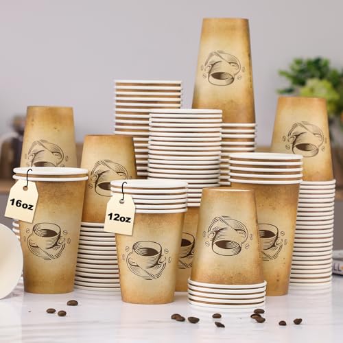300 Pack 12oz Disposable Paper Coffee Cups Retro Design (12OZ-300)