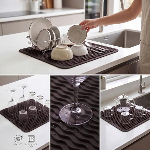 Silicone Dish Drying Mat for Multiple Usage (Coffee / 12"L x 12"W)