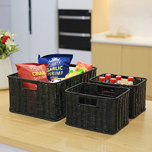 Large Wicker Baskets for Storage (17 x 12.2 x 7.5 inches / Black)