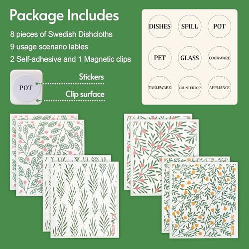 Swedish Dishcloths for Kitchen (Green Leaves)