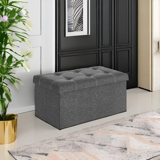 Ottoman Storage Bench (Dark Gray + White / 15"D x 30"W x 15"H (without Flipping Lid))