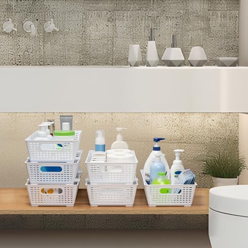 Stackable Woven Plastic Basket (White)