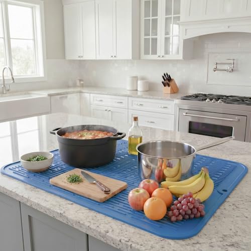 Silicone Dish Drying Mat for Multiple Usage (Lichen Blue / 24"L x 18"W)