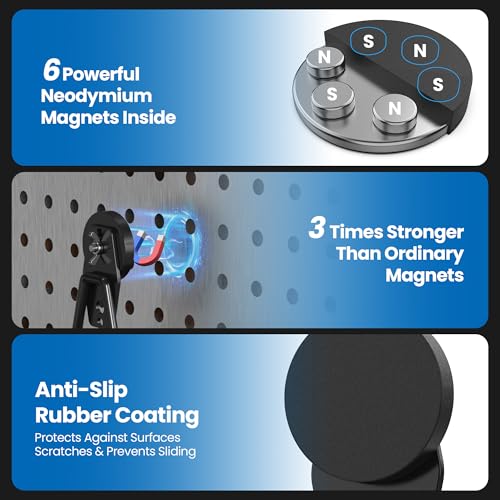 6 Pack Large Heavy Duty Magnetic Hook Extra Strong Magnetic Garage Hooks Big NdFeB Industrial Magnet Hooks Magnetic Utility Storage Holder Organization with Anti (1.6" Magnet-6 Pack-Black)
