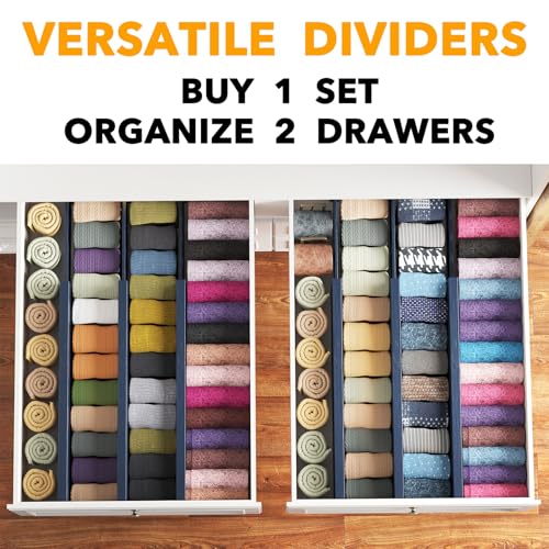 Bamboo Dresser Drawer Dividers 6 Pack (4.65''H, 17''-22''L / NAVY BLUE)