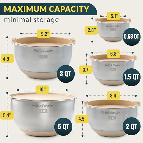 Stainless Steel Mixing Bowls with Lids Set (5 Count)