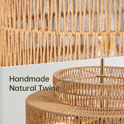 17.7" Rattan Chandelier for Dining Room (Brown / 17.7" 4-Light)