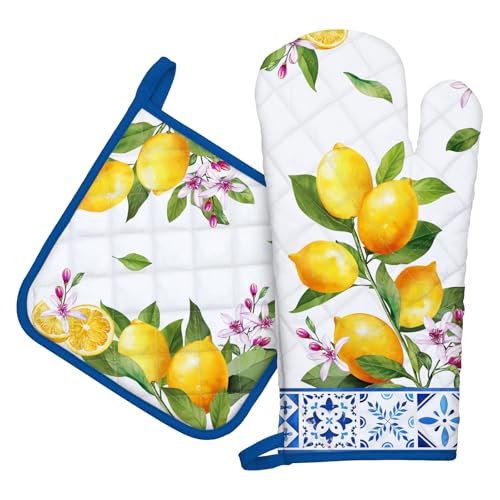 Summer Lemon Oven Mitts and Pot Holders Set (Lemon / Oven Mitt x1 & Pot Holder x1)