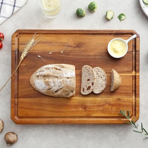 Large wood Cutting Board for Kitchen with Juice Handles (Stripes)