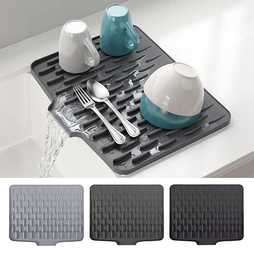Silicone Dish Drying Mat for Kitchen Counter (B:Urban Gray / 15.7" x 13")