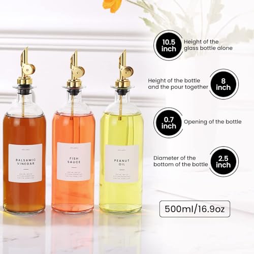 Oil and Vinegar Dispenser with Metal Pour Spout (500ml, Set of 4 Bottles / Gold)