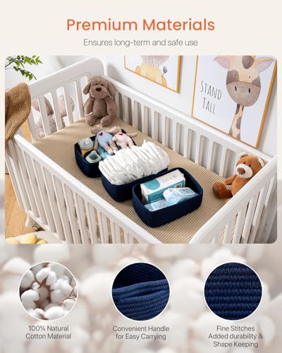 Small Woven Storage Basket for Organizing (Navy Blue / 12"L x 8"W x 4.5"H)