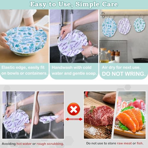 5Pcs Reusable Beeswax Elastic Bowl Covers for Bread Proofing and Food Cover (Lilacs)