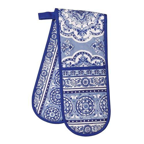 Double Oven Mitts 100% Cotton Double Oven Glove (014 - Melodie Bleue / 7" x 35" (Double Oven Mitt))