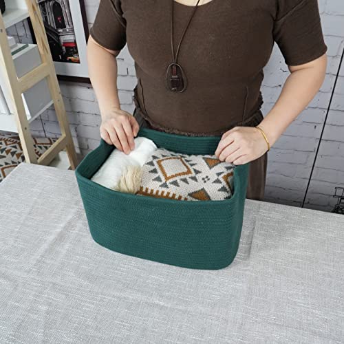 Woven Cotton Rope Storage Baskets 15x10x9.3" 3 Pack Dark Green (dark green)