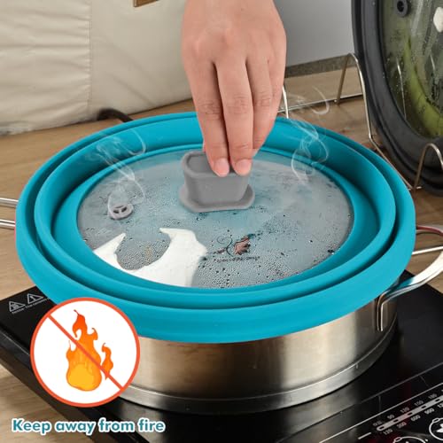 Microwave Splatter Cover Glass Cover Splatter Guard Lid with Collapsible Silicone for Food Cover Plate Cover 11.8 inch Blue (Blue / 11.8 inch)
