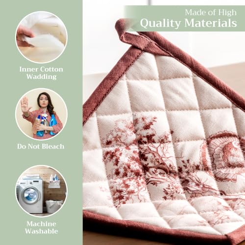 Pot Holders 100% Cotton Potholders (098 - Holy Jouy - Brown / 8" x 8" (Pot Holder Pack of 2))