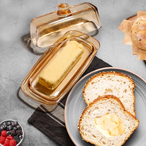 Small and Narrow Amber Butter Dish with Lid for Countertop (Amber-2 / Butter Dish)