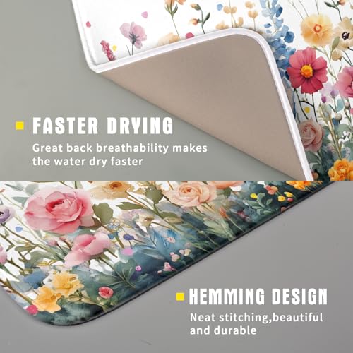 Colorful Flower Dish Drying Mat 16x18 Inch Botanical Floral Drainer Rack Mats Washable Absorbent Dish Dry Pad for Kitchen Counter Sink (Colorful Flower / 16" x 16")