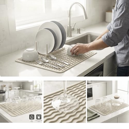 Silicone Dish Drying Mat (Tapioca / 16"L x 12"W)