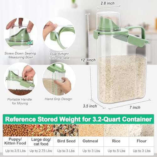 Rice Container Cereal Storage Container 2 Pack (Beige&Green 3.2+3.2Qt)