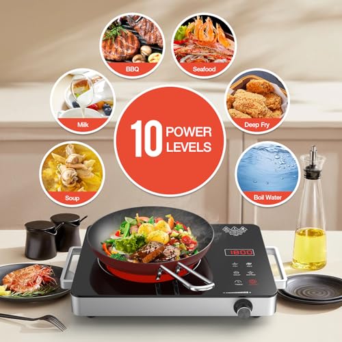 Electric Cooktop Portable Stove Single Burner 1800W Hot Plate Timer (Silver Single Burner)