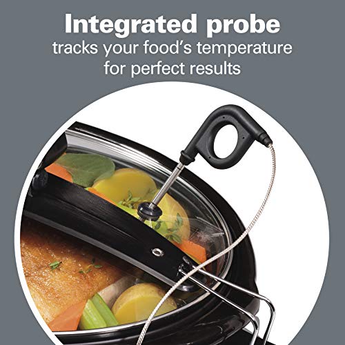 Portable 6 Quart Set & Forget Programmable Slow Cooker (Temp Tracker, Black Stainless)