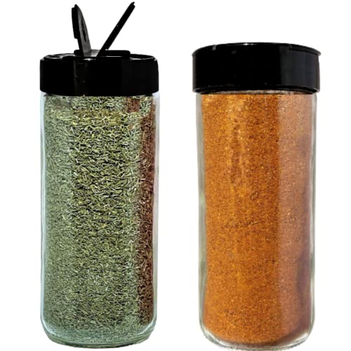 16oz Glass Spice Shakers with Lids (Tall Spice 16oz Black 7 Holes Set of 2)