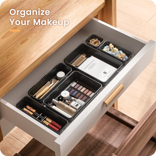 Military Grade】 Drawer Organizer for Vanity Bathroom Makeup Desk (Black)