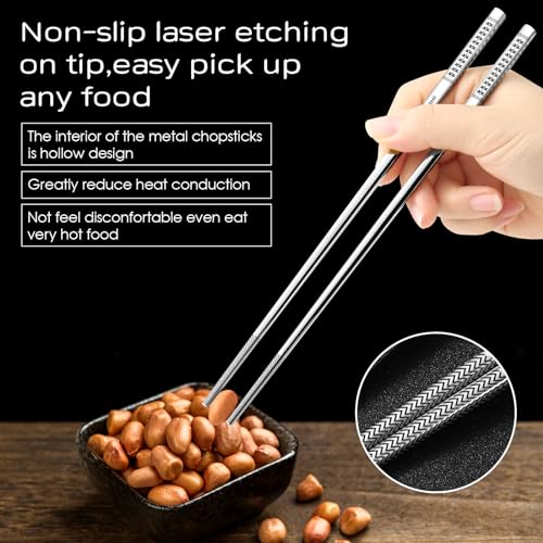 8 Pairs Metal Chopsticks Reusable 18 (Silver 304 stainless steel)