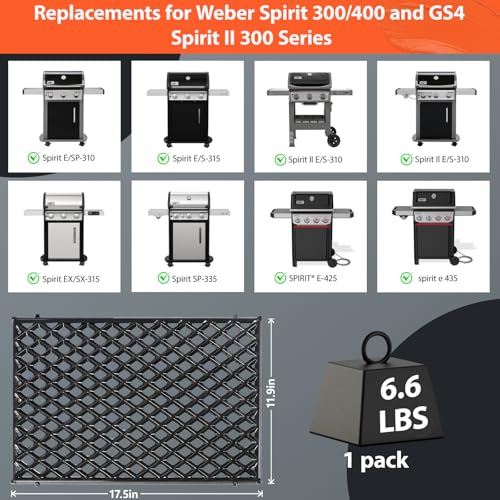 17.5" Dual Sided Diamond Sear Grill Grates for Weber Spirit 300 (10" x 1" x 1")