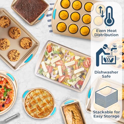 Baking Kit Nonstick Gold Steel Oven Set (Blue / 10 Piece)