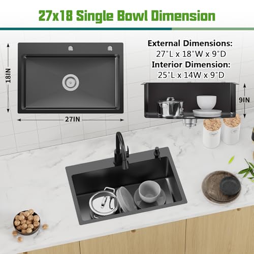 Black 27x18 Inch Kitchen And Bar Sink (27x18 Black)