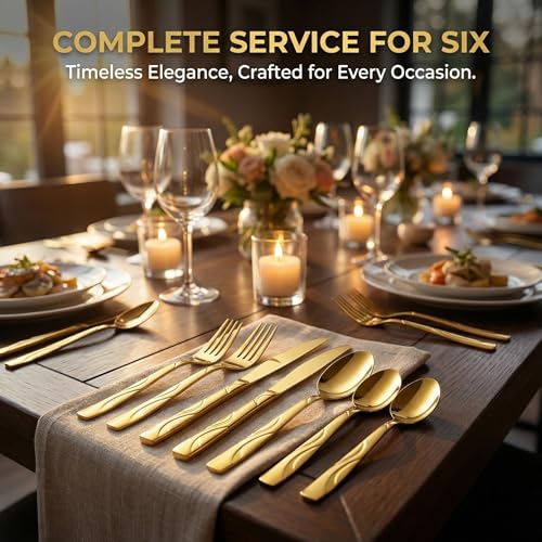 40 Piece Gold Flatware Set for 8 (Gold / 40-Piece)