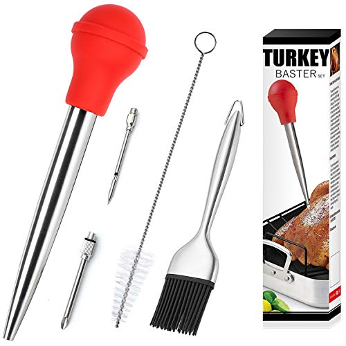 Stainless Steel Turkey Baster & Barbecue Basting Brush With 2 Flavor Injector Needles