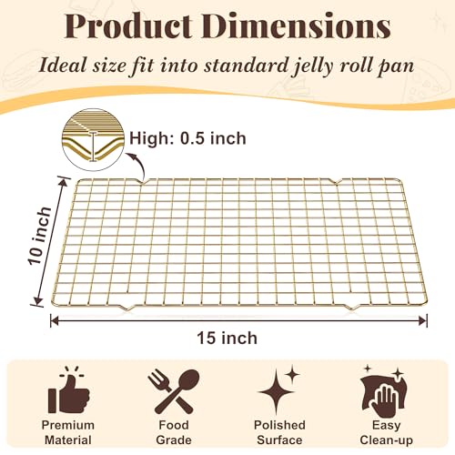 2 PCS Grid Wire Baking Cooling Racks (10“ x 15”-2 Pack / Gold)