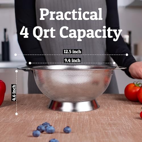 PriorityChef Premium 4 Qrt Stainless Steel Colander for Kitchen (4 Qrt)