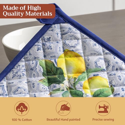 Pot Holders 100% Cotton Potholders (030 - Citrus / 8" x 8" (Pot Holder Pack of 2))