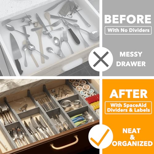 Bamboo Drawer Dividers with Inserts and Labels (2.35''H, 17''-22''L, 7 Dividers / GRAY)