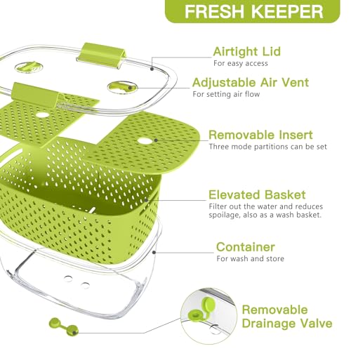 Fresh Produce Vegetable Fruit Storage Containers 3Piece Set (Green)