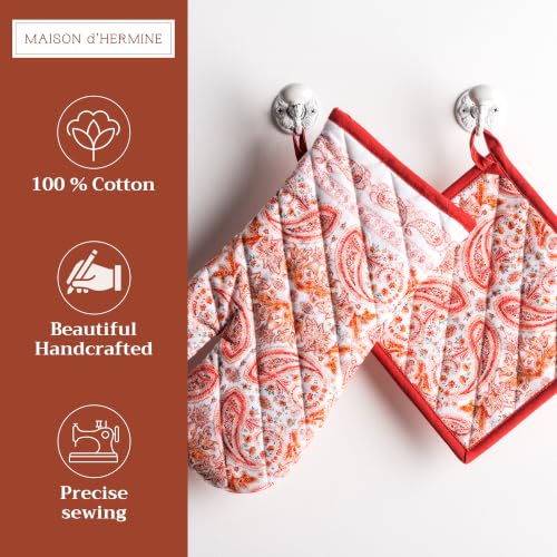 100% Cotton Oven Mitt & Pot Holder Set (055 - Orient / 7.5" x 13" & 8" x 8" (Oven Mitt & Pot Holder))
