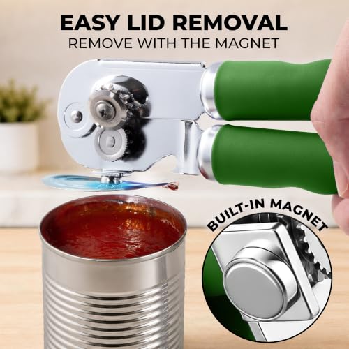 Stainless Steel Swing Open Manual Can Opener Comfortable Grip (Artichoke Green / Swing Open)